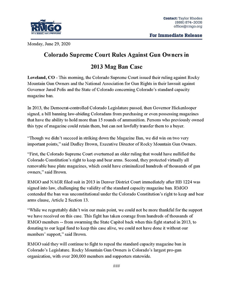 Colorado Supreme Court Rules Against Gun Owners in 2013 Mag Ban Case